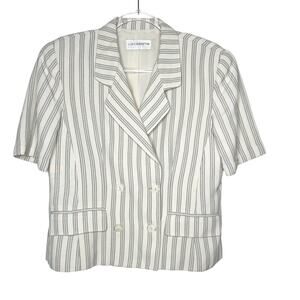 LIZ CLAIBORNE Striped Short Sleeve Blazer Double Breasted Beige Black Size 8